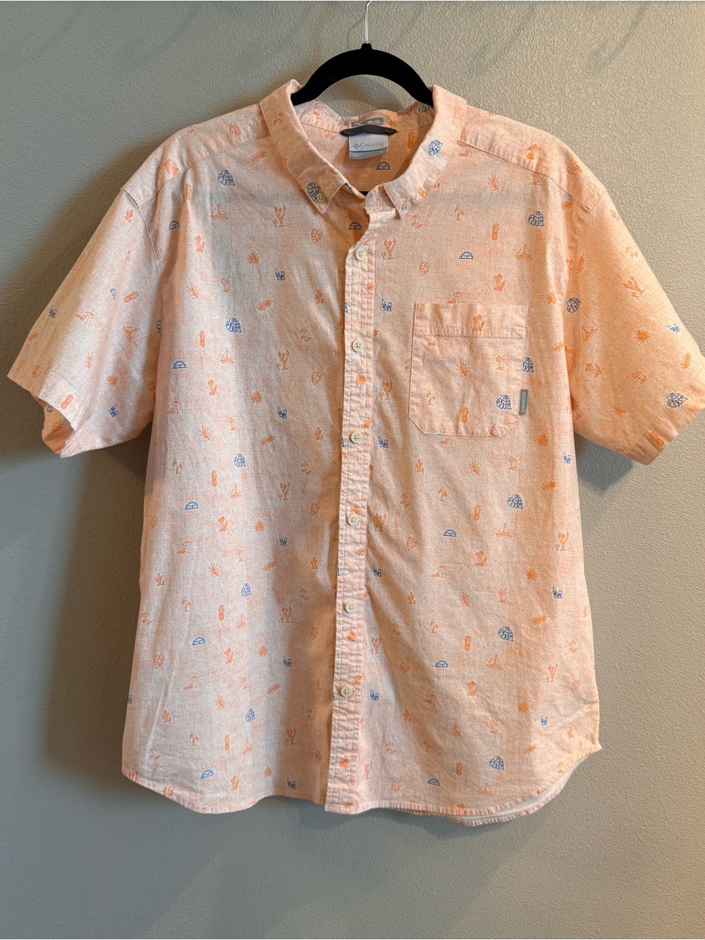 Columbia Orange Short-Sleeve Button-Down with Island Flair